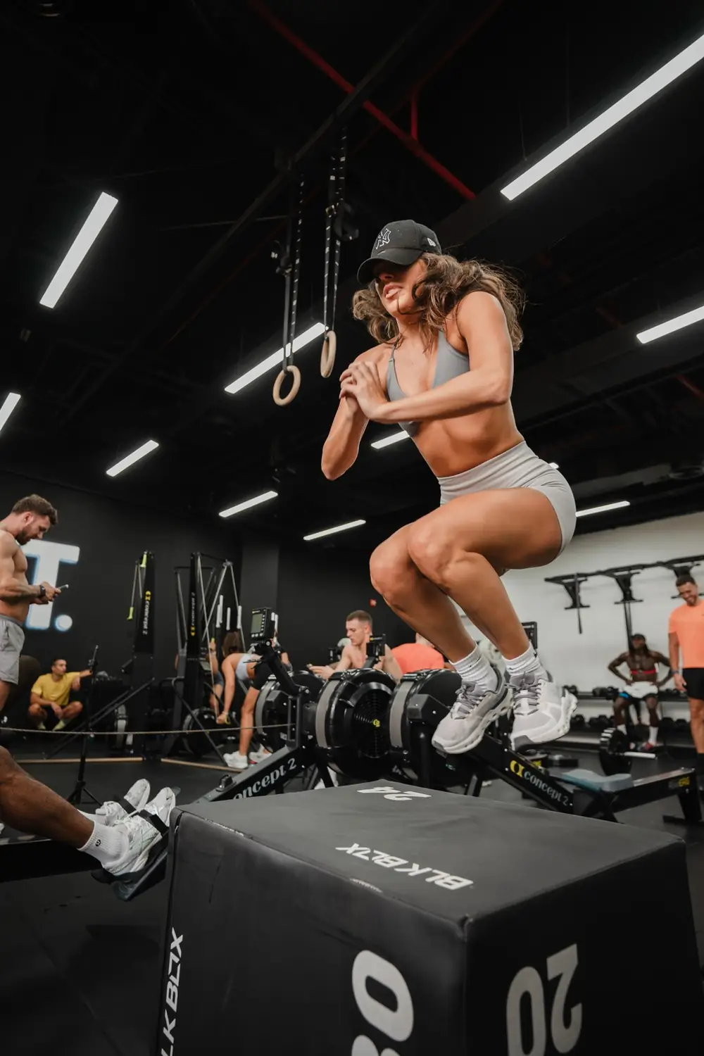 Box jumps in an ENGINE conditioning class at GRIT
